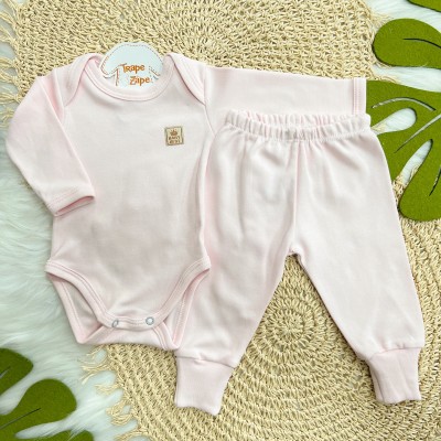 Conj. Body e Calça 100% Algodão Egípcio com Proteção UV50+ - Rosa Bebê